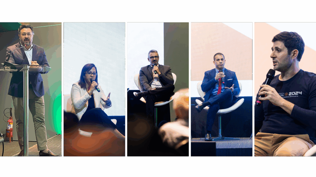 Eduardo Scartezini
Diretor de Comunicação e Inovação da 
Aconseg-NNE e mestre de cerimônias do evento; Carol Rodrigues, editora da Revista Cobertura e coordenadora da Revista da Aconseg-NNE; Solon Barretto, vice-presidente CCO & CX da Alba Seguradora; Gabriel Mariano
Superintendente de Negócios da Bradesco Seguros e Pedro London, diretor do CQCS