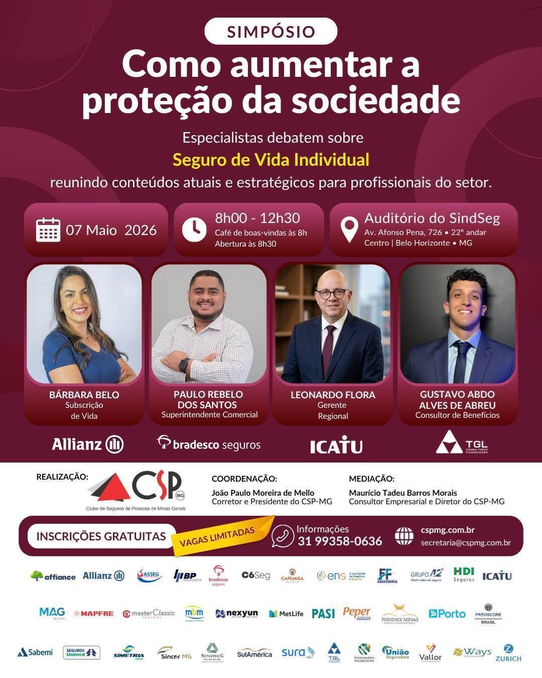 CSP-MG realiza simpósio sobre papel do Seguro de Vida Individual na proteção da sociedade