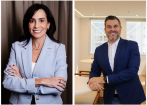 Andrea Nogueira, diretora de seguros massificados e consórcios da Mapfre e Thiago Oldani, superintendente comercial do canal de parcerias da companhia